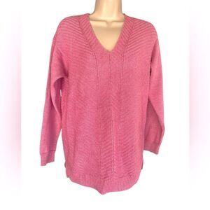 CHAPS V-Neck  Pink glitter sweater| M